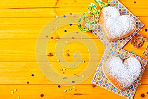 Party time with romantic heart shaped donuts