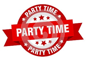 party time round ribbon isolated label. party time sign.
