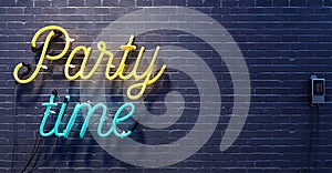 Party time sign on black brick wall background