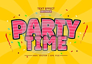party time text effect vector with party decorations and pink color