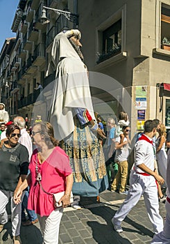 Comparsa of giants and big heads in Pamplona