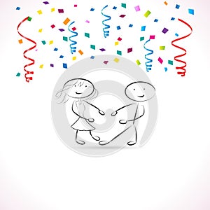 Partying confetti cartoon people card vector banner