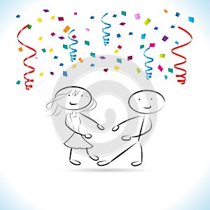 Partying confetti cartoon people card vector banner