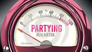 Partying and Fun Meter that hits less than zero, very low level of partying ,3d illustration