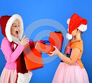 Partying and holiday concept. Children with surprised faces