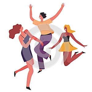 Partying people, female characters dancing and laughing vector