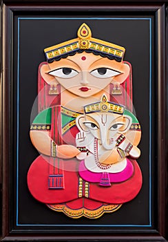 Parvati and Ganesh  on black background