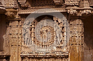 Parvati`s penance, Inner wall of Rani ki vav, an intricately constructed stepwell on the banks of Saraswati River. Patan, Gujara