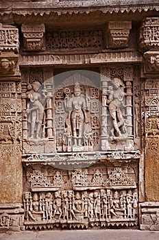 Parvati`s penance, Inner wall of Rani ki vav, an intricately constructed stepwell on the banks of Saraswati River. Patan, Gujara