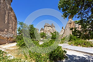 Pasabag, its famous fairy chimneys in Goreme Valley, Cappadocia