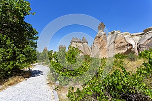 Pasabag, its famous fairy chimneys in Goreme Valley, Cappadocia