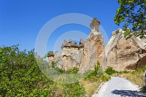 Pasabag, its famous fairy chimneys in Goreme Valley, Cappadocia