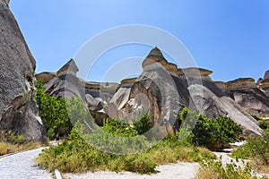 Pasabag, its famous fairy chimneys in Goreme Valley, Cappadocia