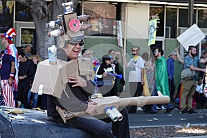 Man with Cardboard Gun and Armor at the 2019 Pasadena Doo Dah Festival