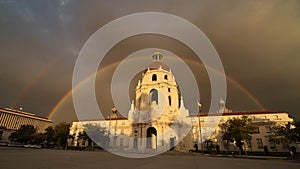 Pasadena City Hall and Double Rainbow.