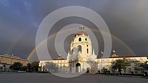 Pasadena City Hall Framed by Double Rainbow