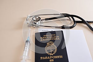 Passport on background, health and prevention coronavirus, medicine, migration photo