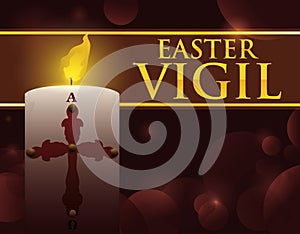 Paschal Candle with Dim Light Effect for Easter Vigil, Vector Illustration