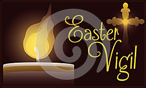 Paschal Candle Illuminating Easter Vigil Celebration, Vector Illustration