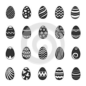 Paschal egg icons. Vector easter eggs with flowers, lines and curls patterns photo