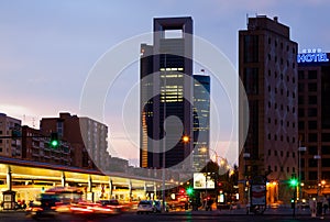 Paseo de la Castellana in dusk. Madrid, Spain