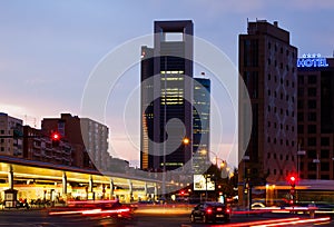 Paseo de la Castellana in dusk time. Madrid, Spain