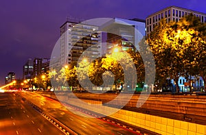 Paseo de la Castellana in summer night. Madrid