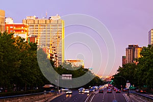 Paseo de la Castellana in sundown. Madrid