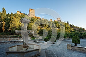 Paseo de los Tristes Fountain with Alhambra View - Granada, Andalusia, Spain photo