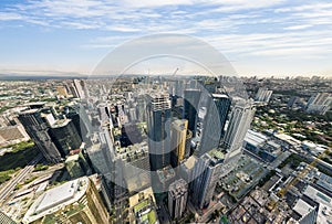 Pasig, Metro Manila Philippines - Panoramic aerial of Ortigas skyline and urban sprawl of Metro Manila.