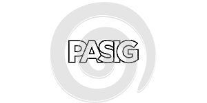 Pasig in the Philippines emblem. The design features a geometric style, vector illustration with bold typography in a modern font