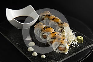 Pasion Fruit gourmet plate of sushi photo