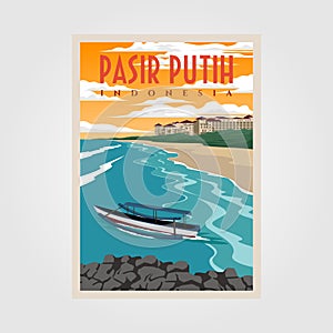 Pasir putih anyer beach vintage poster illustration design, indonesian beach poster design photo