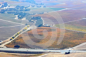 Paso Robles Fall Vineyards viewed from an airplane - amazing autumn colors