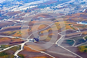 Paso Robles Fall Vineyards viewed from an airplane - amazing autumn colors