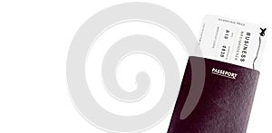 Paspport with Boarding pass on white background and large copy space