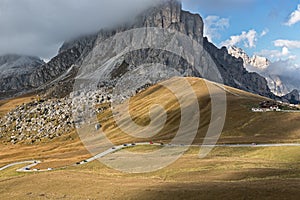Pass road at Passo di Giau, Dolomites, Italian Alps