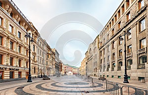 Passage in Arch of General Staff Building on Bolshaya Morskaya Street to Palace Square in Saint Petersburg, Russia