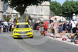 Passage of the assistance cars to the cyclists of the Tour de France