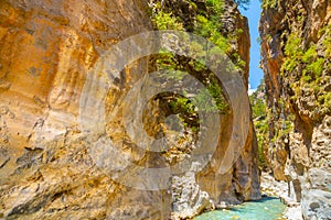 Passage of famous Samaria Gorge, Crete, Greece