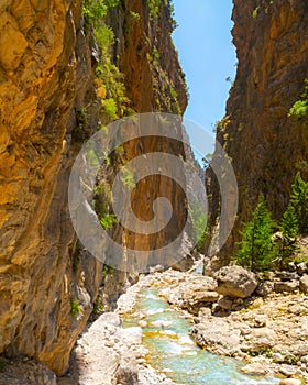 Passage of famous Samaria Gorge, Crete, Greece