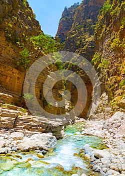 Passage of famous Samaria Gorge, Crete, Greece