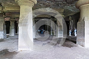 Cave Temple interior on Elephanta Island, Mumbai, India