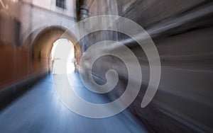 Passage with propped arch in the historic center of Murcia capital, abstract photography.