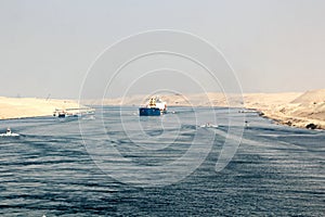 Passage through the Suez Canal by large sea vessels.