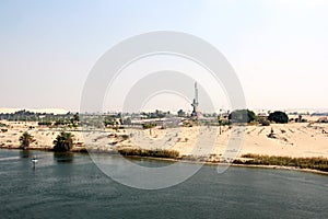 Passage through the Suez Canal by large sea vessels.