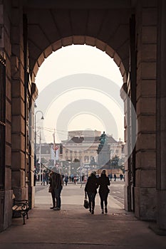 Passage to Maria Theresa monument at Vienna city