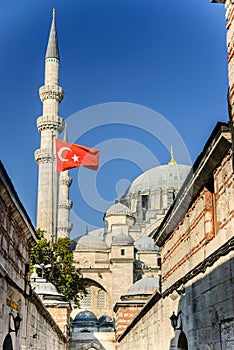 Passage with Turkish flag - Suleymaniye mosque, Istanbul, Turkey