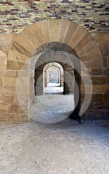 A passageway with round arches photo