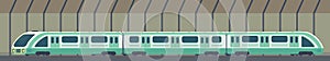Passanger modern electric high-speed train. Railway subway or metro transport in tunnel. Underground train Vector